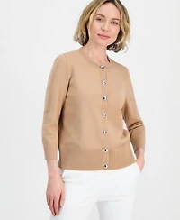 Kasper Womens 3 4 Sleeve Crewneck Cardigan Sweater