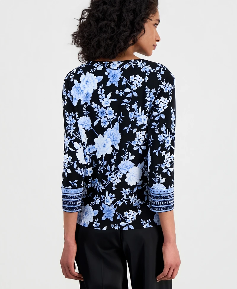 Anne Klein Women's Printed 3/4-Sleeve Boat-Neck Top
