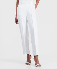 Anne Klein Women's Linen-Blend Tab-Waist Pull-On Trousers