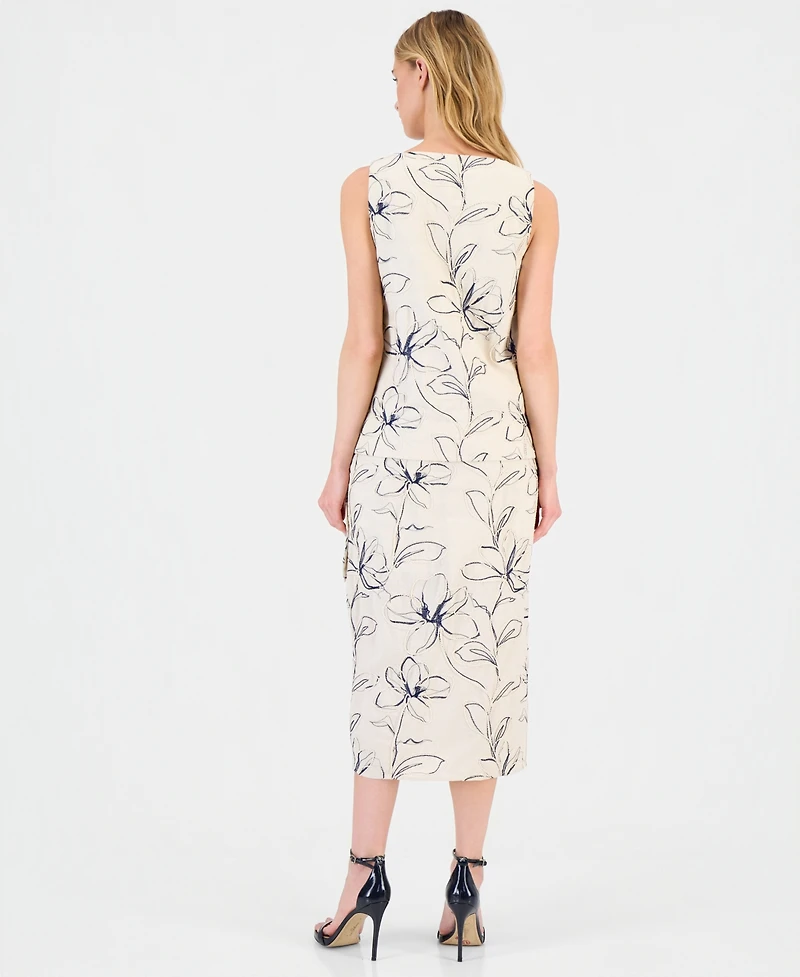 Anne Klein Women's Linen-Blend Embroidered Sleeveless Top