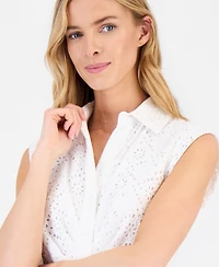 Anne Klein Women's Eyelet Embroidered Shirtdress