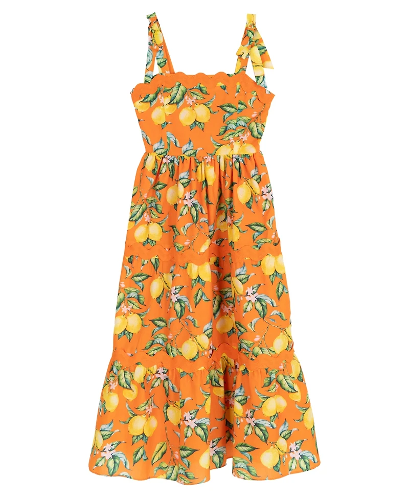 Rare Editions Girls' 7-16 Printed Lemon Tiered Maxi Dress