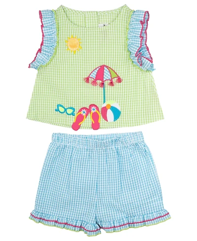 Rare Editions Girls' 2T-6X Flutter-Sleeves Top and Gingham Shorts, 2-Piece Set