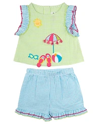 Rare Editions Girls' 2T-6X Flutter-Sleeves Top and Gingham Shorts, 2-Piece Set