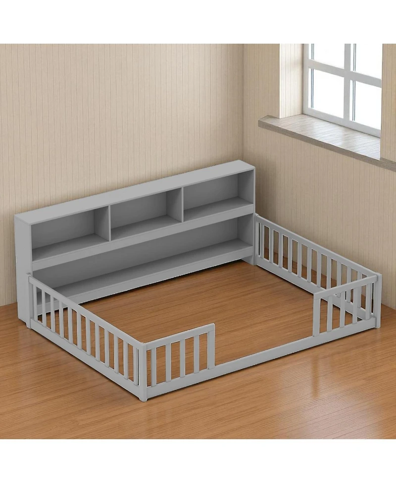 Slickblue Full Kids Floor Bed with Integrated Book Storage