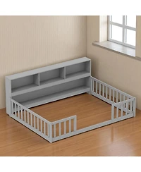 Slickblue Full Kids Floor Bed with Integrated Book Storage