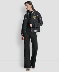 Dkny Women's 1989 Pins & Patches Snap-Front Varsity Jacket