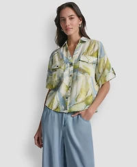 Dkny Women's Roll-Tab Sleeves Collar Neck Top