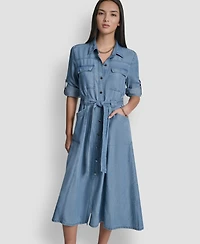 Dkny Women's Roll-Tab Sleeve Cargo Collared Dress