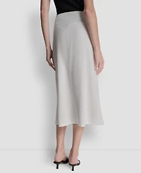 Dkny Women's Arid Pique Mini Logo Emblem Slit A-Line Skirt