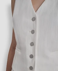 Dkny Women's Sleeveless V-Neck Arid Pique Vest