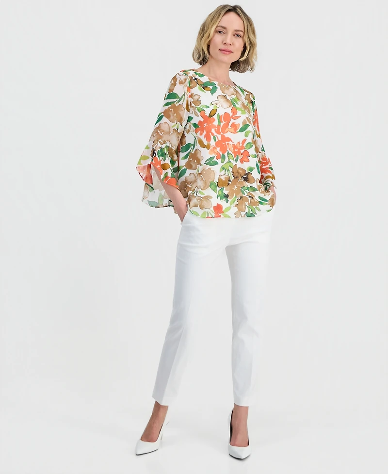 Kasper Petite Ruffle-Sleeve Pull-On Woven Top