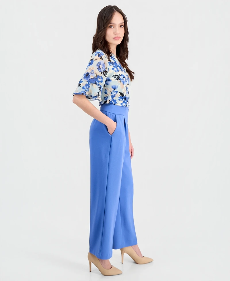 Anne Klein Essentials Petite Pleated Faux-Fly Pull-On Pants