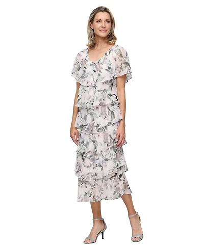 Sl Fashions Women's Printed V-Neck Dress