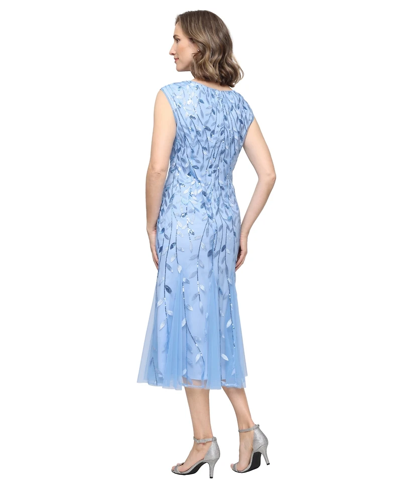 Alex Evenings Women's Embroidered Boat Neck Midi Dress