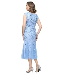 Alex Evenings Women's Embroidered Boat Neck Midi Dress