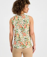 Kasper Women's Pleated Sleeveless Keyhole Top