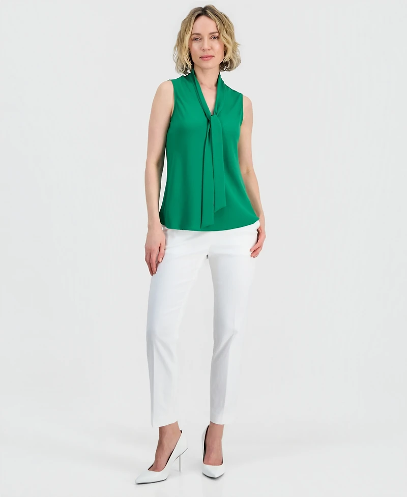 Kasper Women's Solid Sleeveless Tie-Neck Blouse