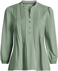 Lands' End Women's Tall Lightweight Jersey Button Pintuck Top