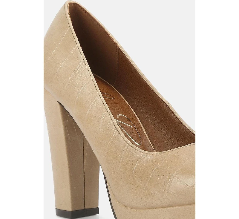 whitley croc texture high block heel pumps