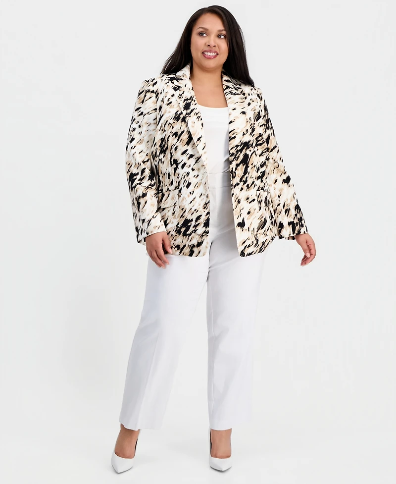 Kasper Plus Printed One-Button Long-Sleeve Jacket