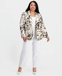 Kasper Plus Printed One-Button Long-Sleeve Jacket