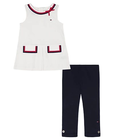 Tommy Hilfiger Girls' 4-6X Round Neck Top and Cropped Leggings, 2-Piece Set