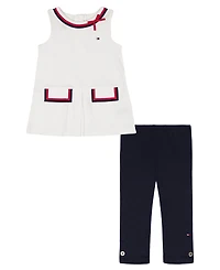 Tommy Hilfiger Girls' 4-6X Round Neck Top and Cropped Leggings, 2-Piece Set