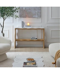 Boyel Living 47.24" Whisper of Waves Modern Console Table w/ Marble-Pattern Top, Solid Wood Veneered Open Storage Shelf, Entryway