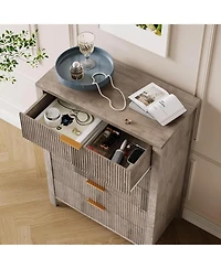 gaomon Fluted 5 Drawer Dresser, 45 Tall Slim Dresser for Small Spaces, Modern Farmhouse Wooden Chest of Drawers Bedroom Nursery Apartment, Easy