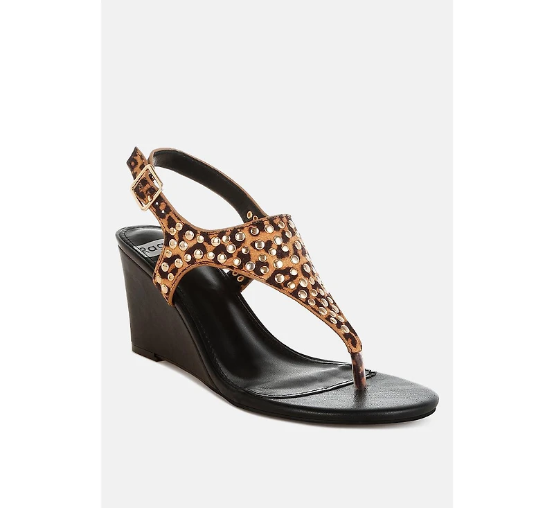 Oidah Leopard Print Studded Wedges