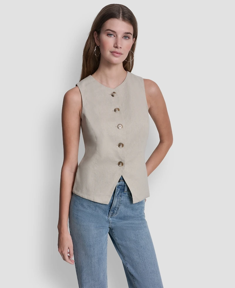 Dkny Jeans Women's Crewneck Button-Front Vest
