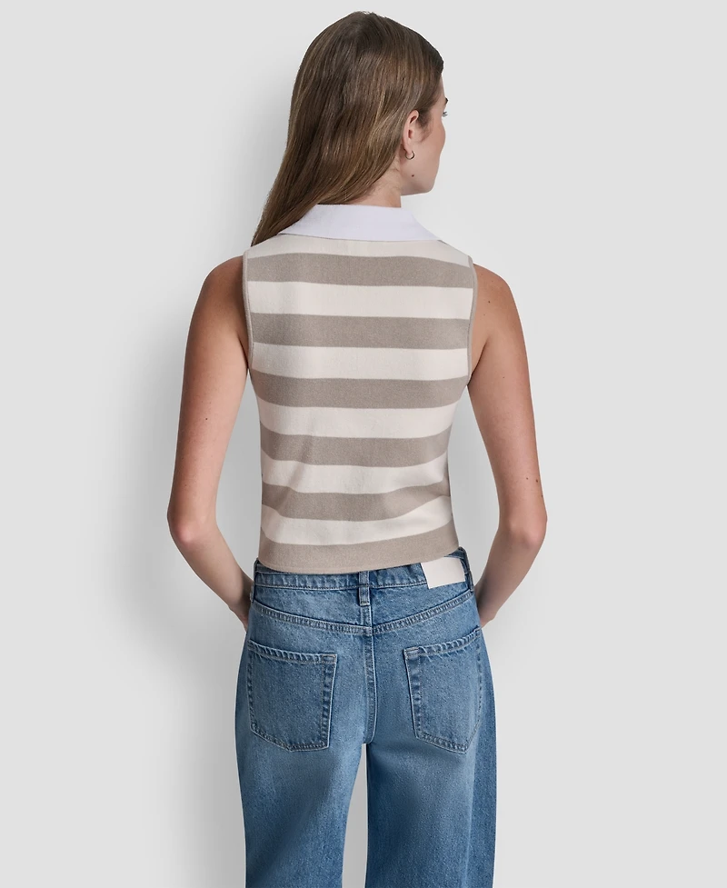 Dkny Jeans Women's Striped Sleeveless Polo Sweater