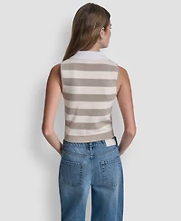 Dkny Jeans Women's Striped Sleeveless Polo Sweater