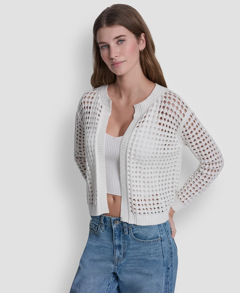 Dkny Jeans Women's Open-Stitch Drop-Shoulder Cardigan Sweater