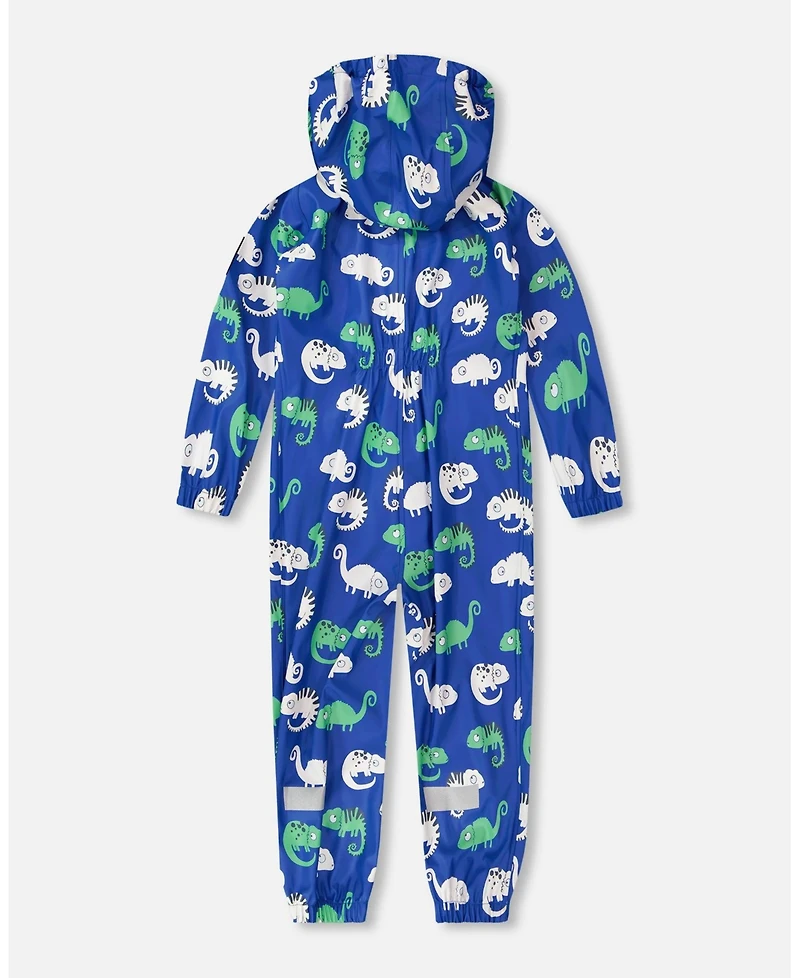 Deux par Toddler Boys Rain One-Piece Polyurethane Blue Chameleon Print