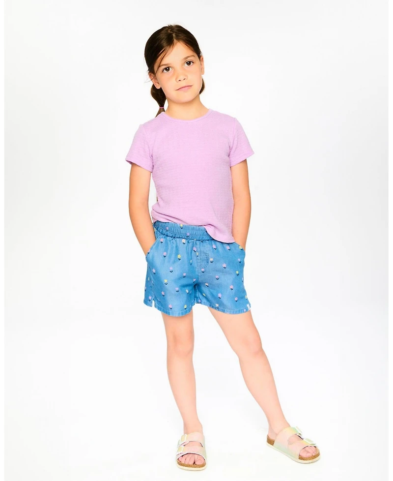 Deux par Deux Big Girls Chambray Flower-Print Shorts