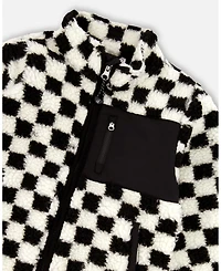 Deux par Deux Kids Unisex Sherpa Jacket Black Checkerboard - Toddler|Child