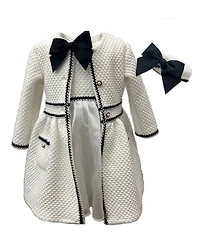 Blueberi Boulevard Girls' 2T-6X Textured Knit Coat Round Neck Dress