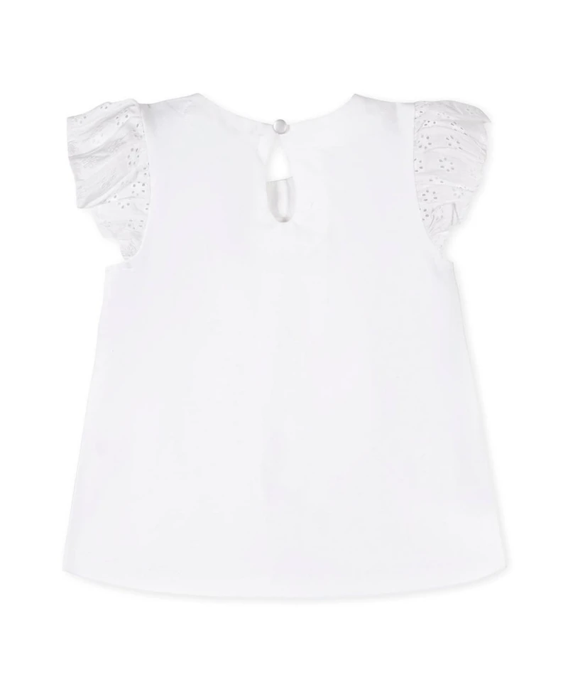 Hope & Henry Girls Organic Knit Top with Eyelet Flutter Sleeves