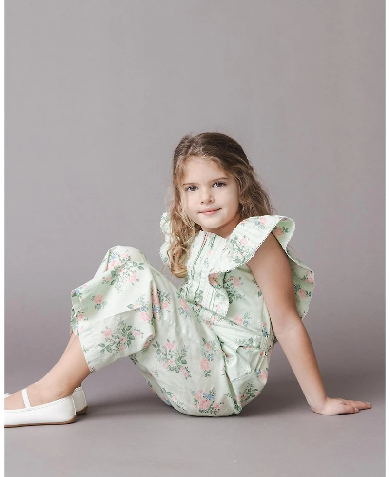 Hope & Henry Little Girls Organic Flutter Sleeve Sateen Jumpsuit