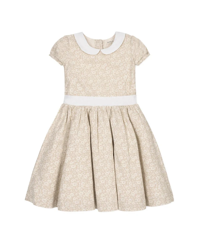 Hope & Henry Toddler Girls Short Sleeve Linen Dress with Peter Pan Collar