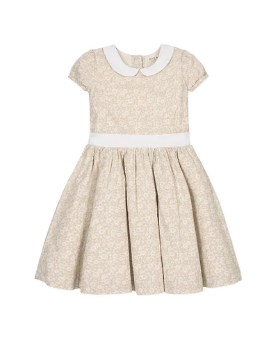 Hope & Henry Toddler Girls Short Sleeve Linen Dress with Peter Pan Collar