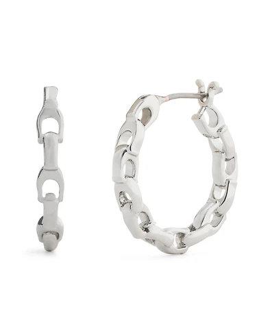 Coach Rhodium Signature C Chain Hoop Earrings