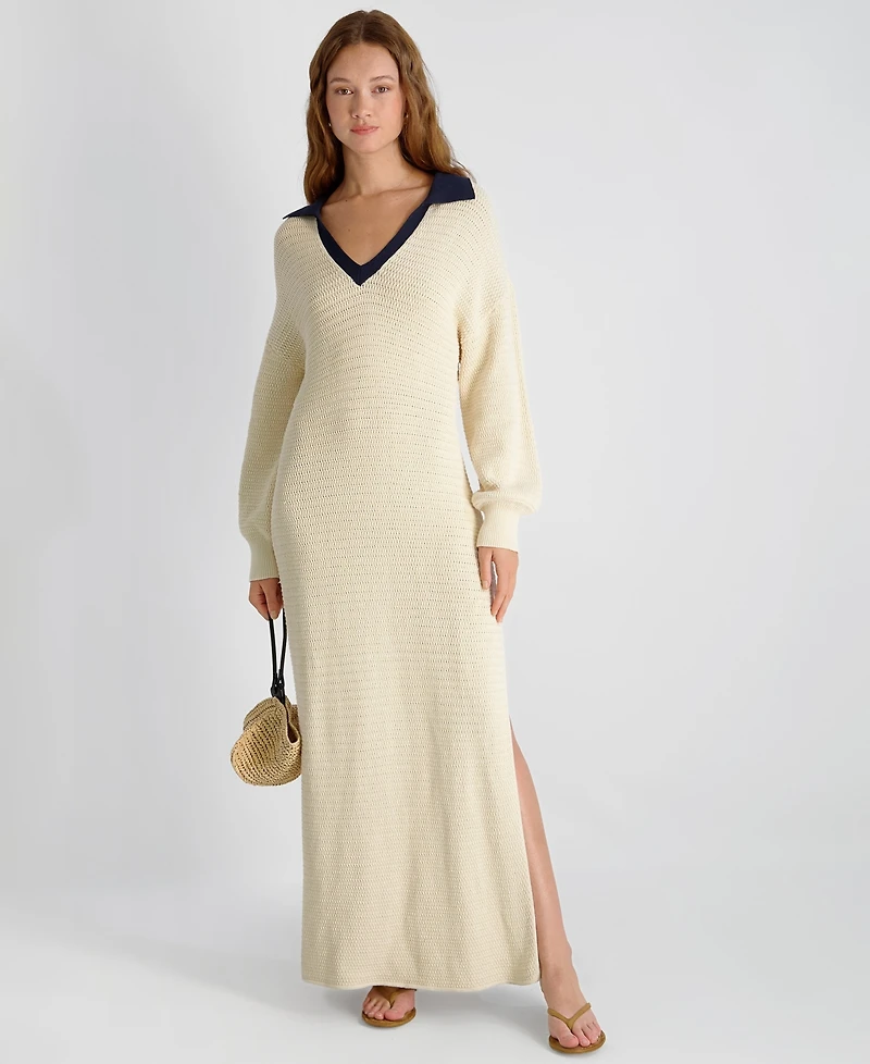 French Connection Women's Mozart Contrast Texture Knit V-Neck Maxi Dress