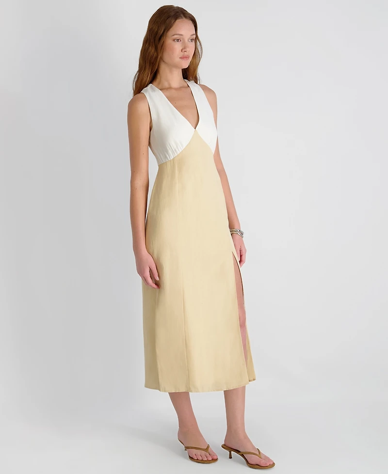 French Connection Women's Cooper Linen Contrast V-Neck Midi Dress