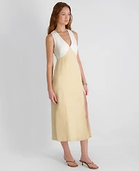 French Connection Women's Cooper Linen Contrast V-Neck Midi Dress