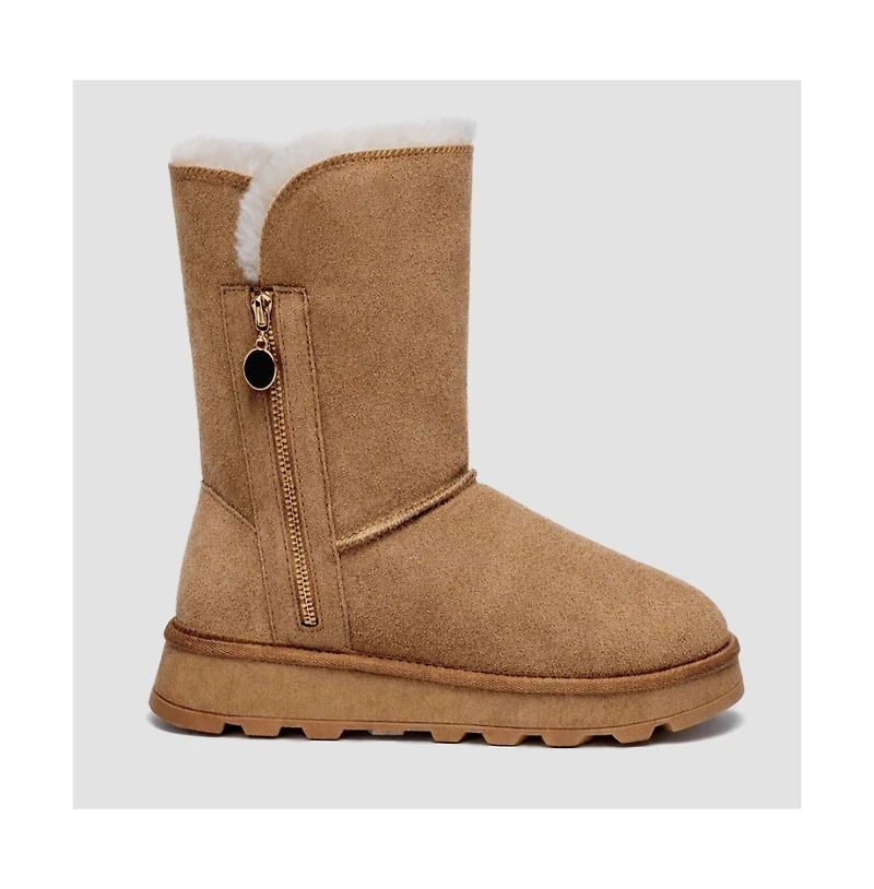 Pazstor Women's Shearling and Suede Winter Boots CY2466