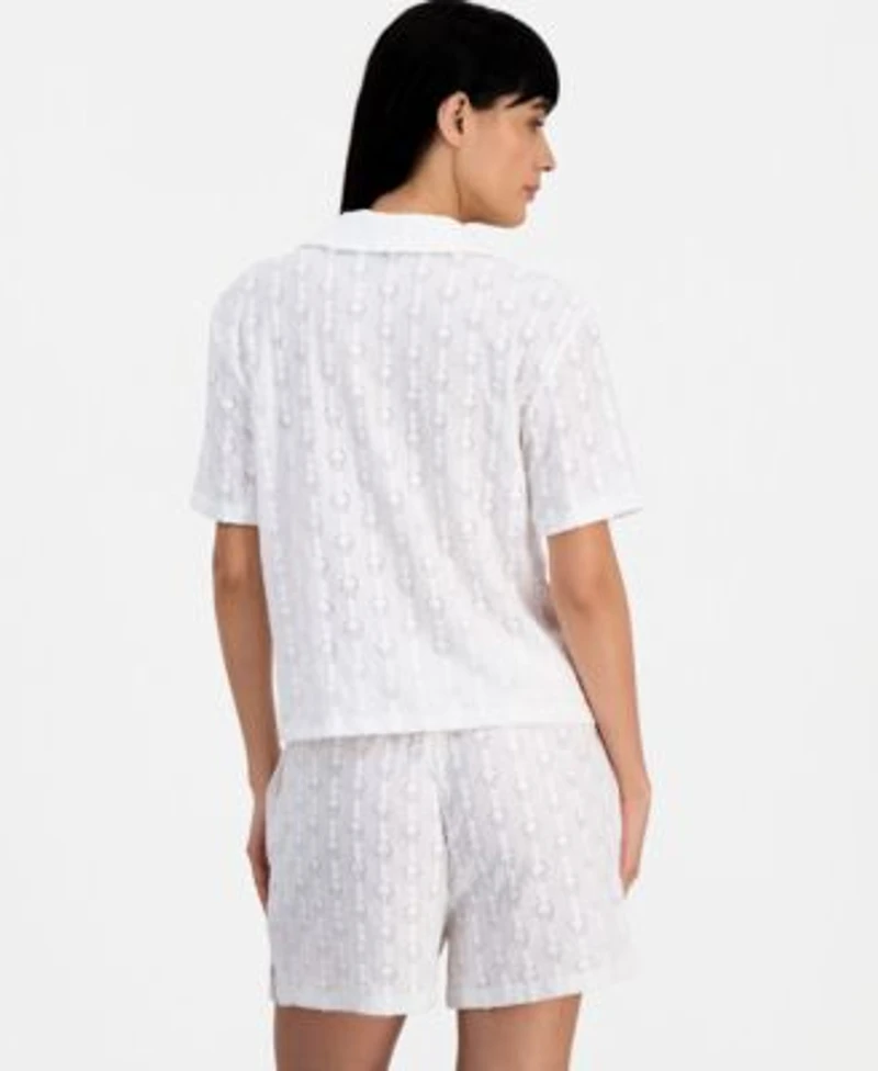 J Valdi Womens Short Sleeve Button Down Swim Cover Up Shirt Shorts