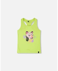 Deux par Big Girls Cotton Jersey Tank Top Lime Green with Screen Print